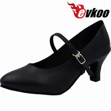 Evkoodance Zapatos De Baile, размеры США 4-12, черная кожа, высота каблука 5 см, профессиональная атласная Evkoo-464 для латинских танцев