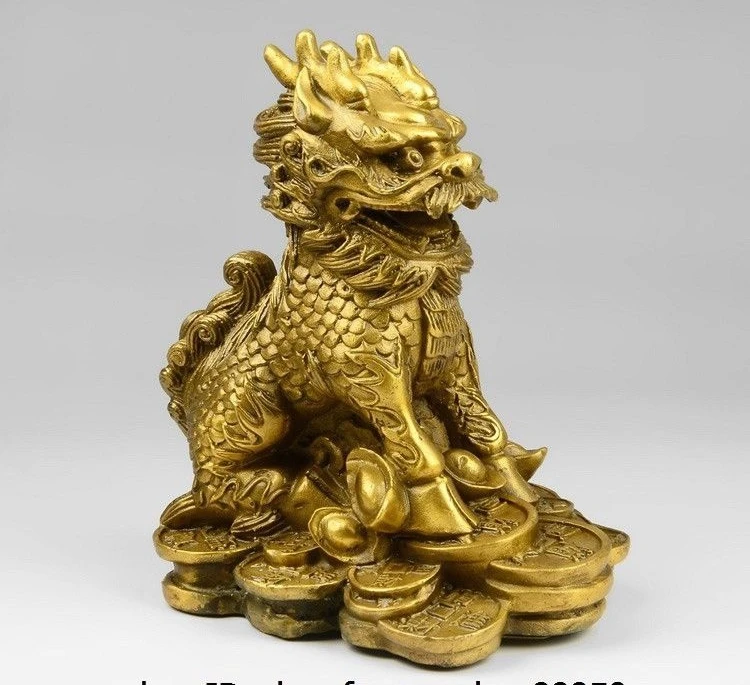 Чистая медь Китай Fengshui Yuanbao богатство Кирин Единорог kylin Chi Lin Статуя Пара|Статуи и