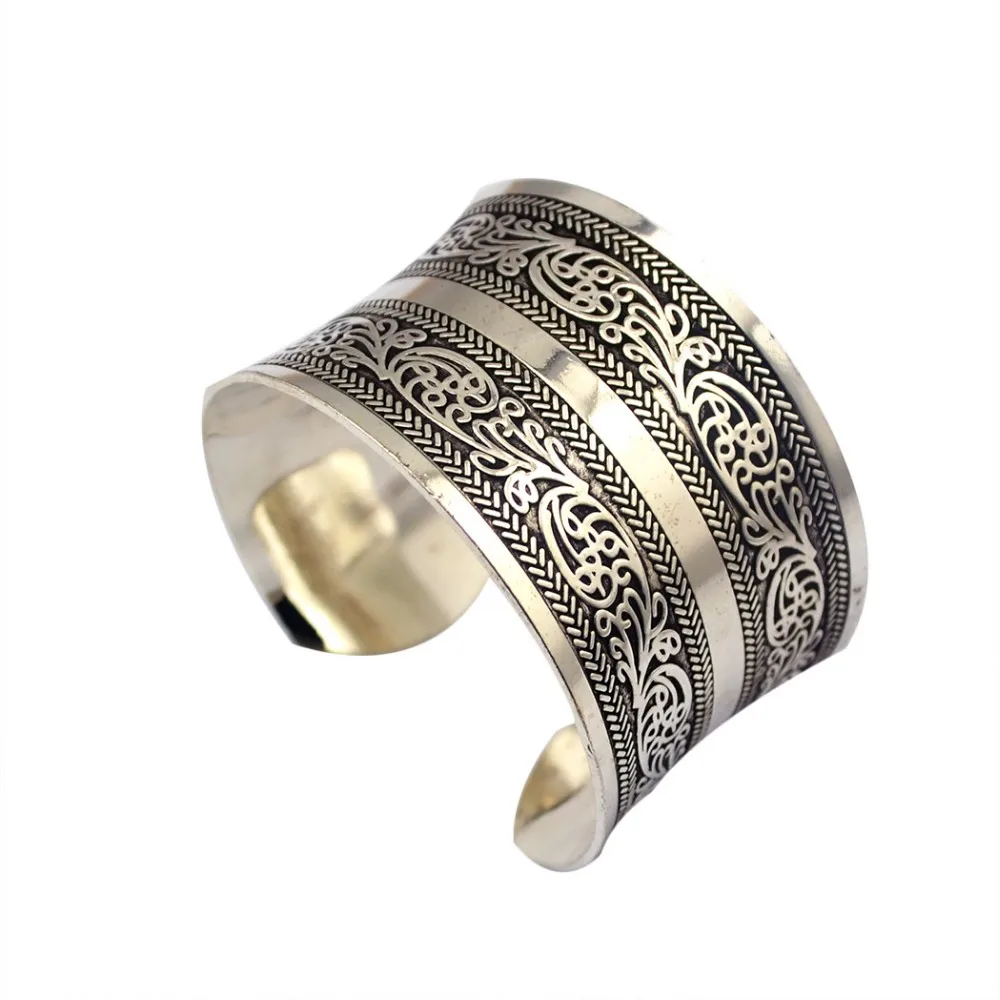 Модные Винтажные стильные тибетские ювелирные изделия античные серебряные богемные браслеты Античные тибетские резные манжеты браслеты для женщин