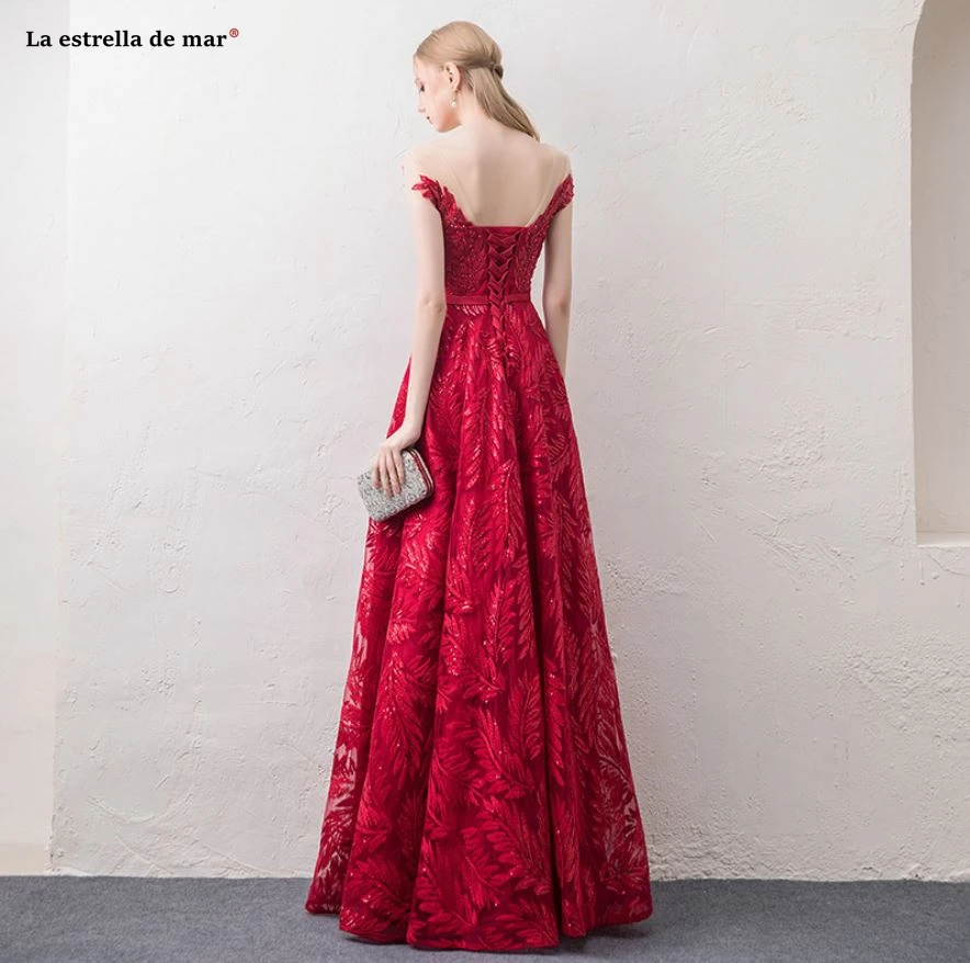 Vestidos de dama de honor mujer новинка из кружева, с вырезом на шее с короткими рукавами трапециевидной формы XL, красный, тёмно-голубое платье для