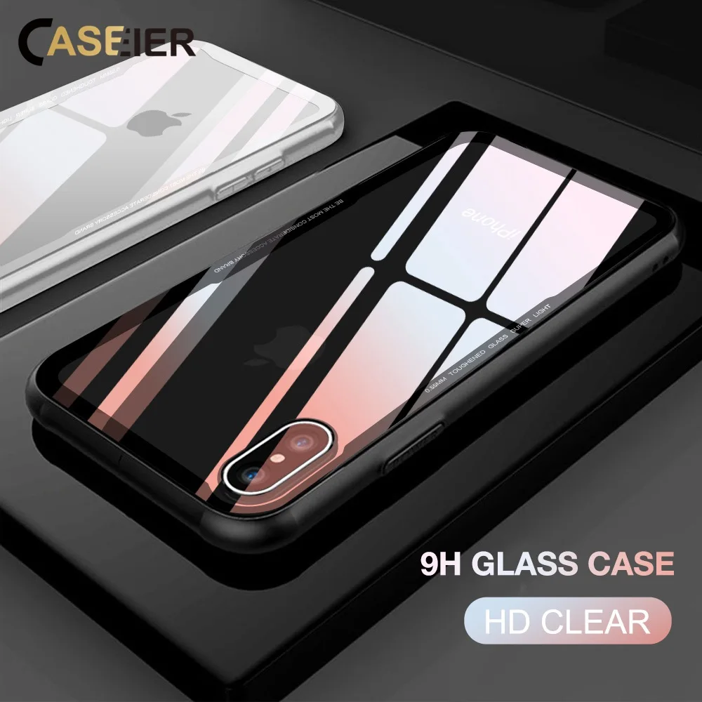 CASEIER Tempered Glass Phone Case For iPhone 7 8 Cases 0.55MM Protective Glass Cover For iPhone 6 6s Plus X Capinha Accessories