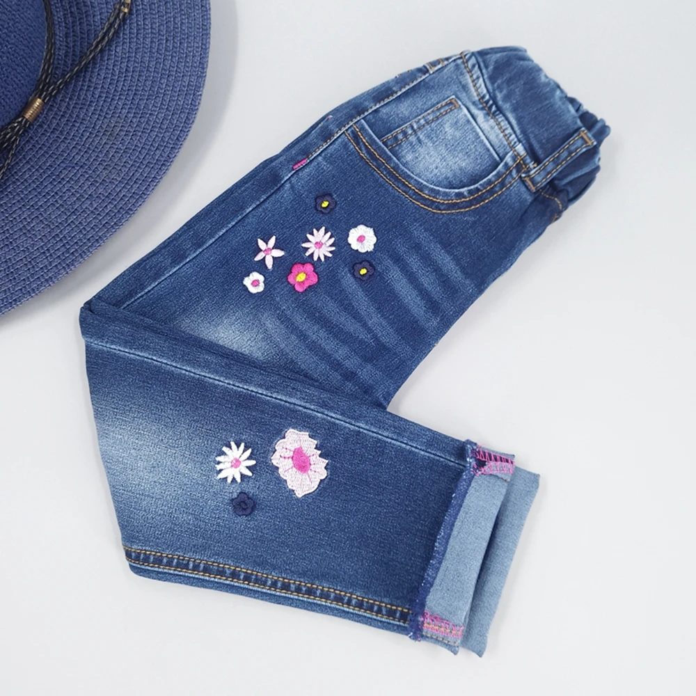 

Girls Pants Spring Autumn Embroidery Flowers Girl Jeans Leggings Kids Denim Trousers Outfits Children Clothing Kids Clothes
