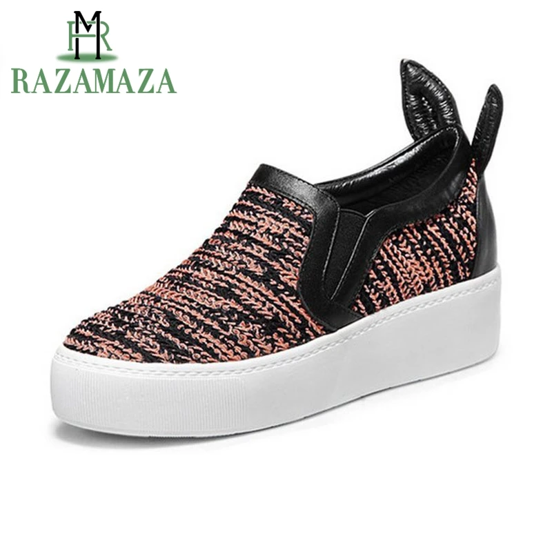

RAZAMAZA 2 Colors Office Ladies Genuine Leather Thick Bottoms Loafers Women Patchwork Platform Shoes Fashion Loafers Size 34-39