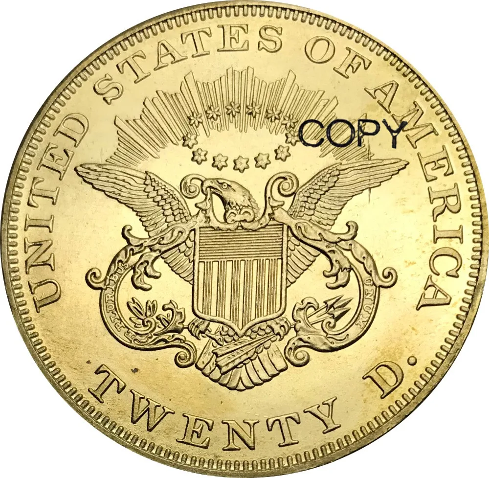США 20 долларов Liberty Head Double Eagle без девиза TWENTY D. 1866 s латунные металлические копии