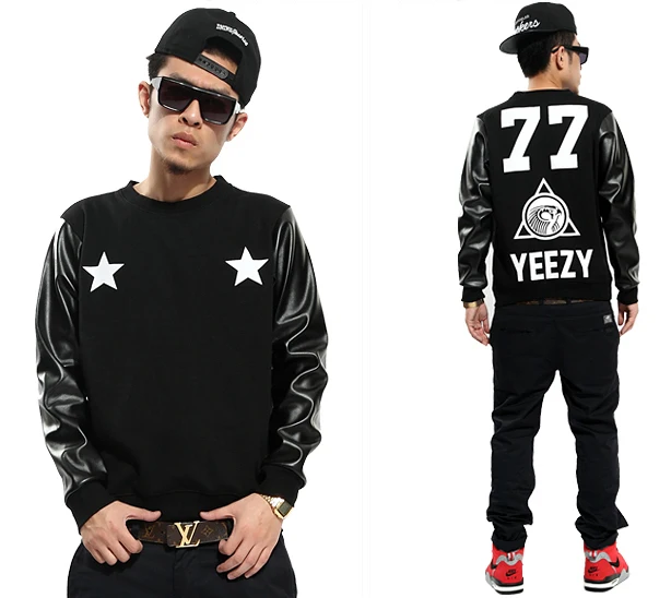 Pu de cuero de imitación de manga larga sudadera Hip Hop