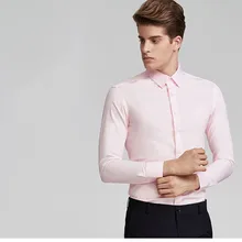 Бизнес Повседневное офисная рубашка воротник-стойка для Для мужчин с длинным рукавом платья Формальные рубашки розовый Slim Fit рубашка Для мужчин платье одежда