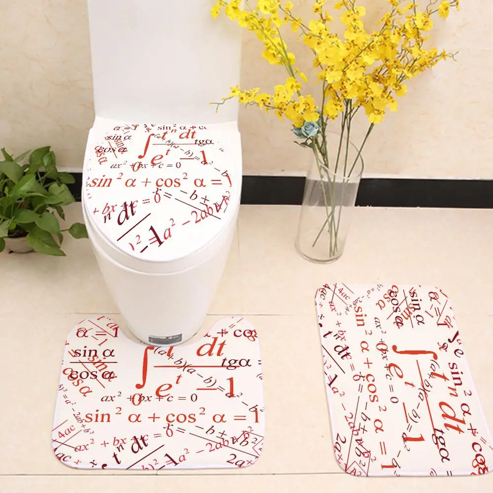 

Modern creativity style Three-piece flannel bathroom toilet mat mathematics geometry formula Printed anti-slip carpet plush rug