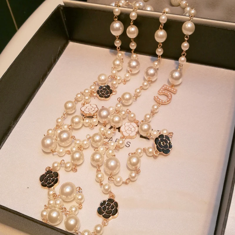 

Triple Layer chain pearl pendant necklace sweater chain long necklace pendants jewelry