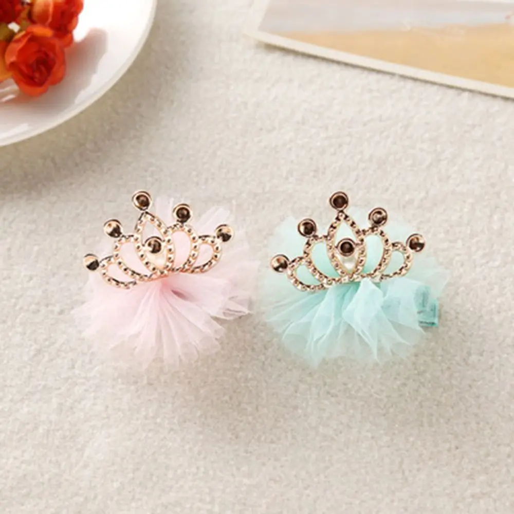

OPPOHERE New Shiny Rhinestone Crown Hair Clip Girls Hair Accessories Grid Yarn Crown Children Accessories Ribbon Baby Hairpins
