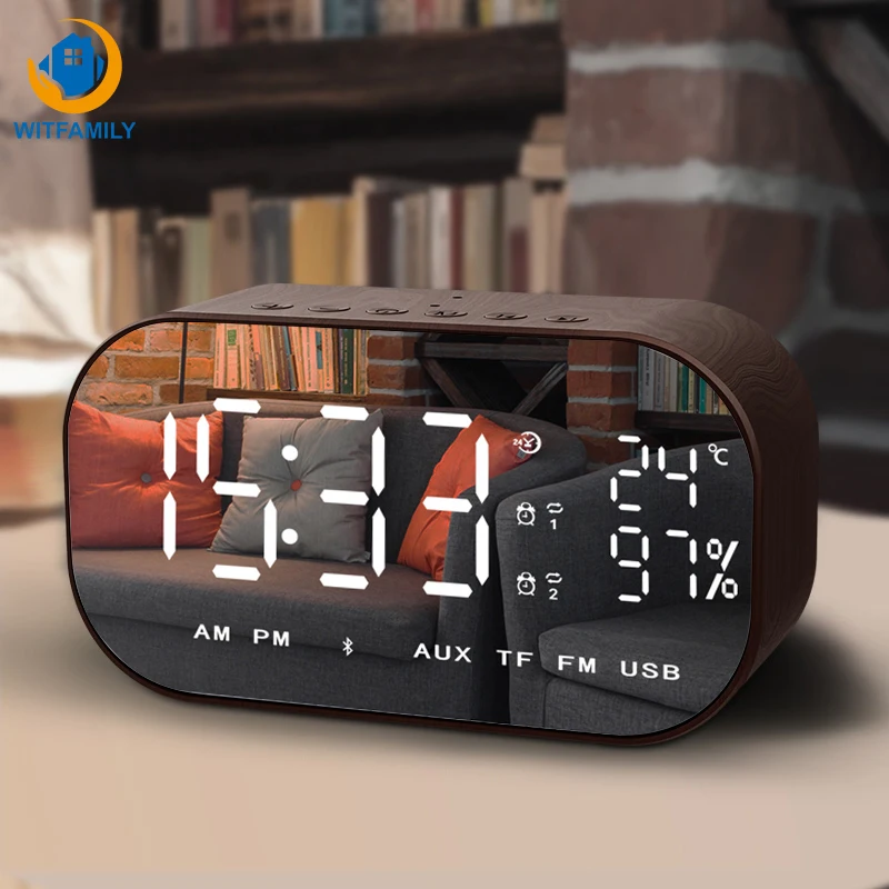 Wireless Bluetooth LED Mirror Digital Alarm Clock FM Radio LCD Temperature Display Snooze Speaker Electronic Watch Table Clock Wireless Bluetooth LED Mirror Digital Alarm Clock FM Radio LCD Temperature Display Snooze Speaker Electronic Watch Table Clock