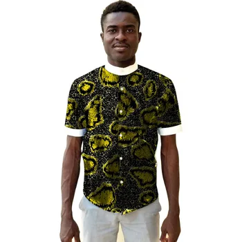 

Fashion Dress Printed Man's Africa Festive Clothing Clothes African Print Tops Short Sleeve Shirts Printed And White Packwork