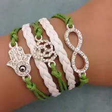 1 шт бесконечно ручная работа браслет. Металлический Шарм, восковой шнур, кожаный браслет, модный драгоценный браслет 3635