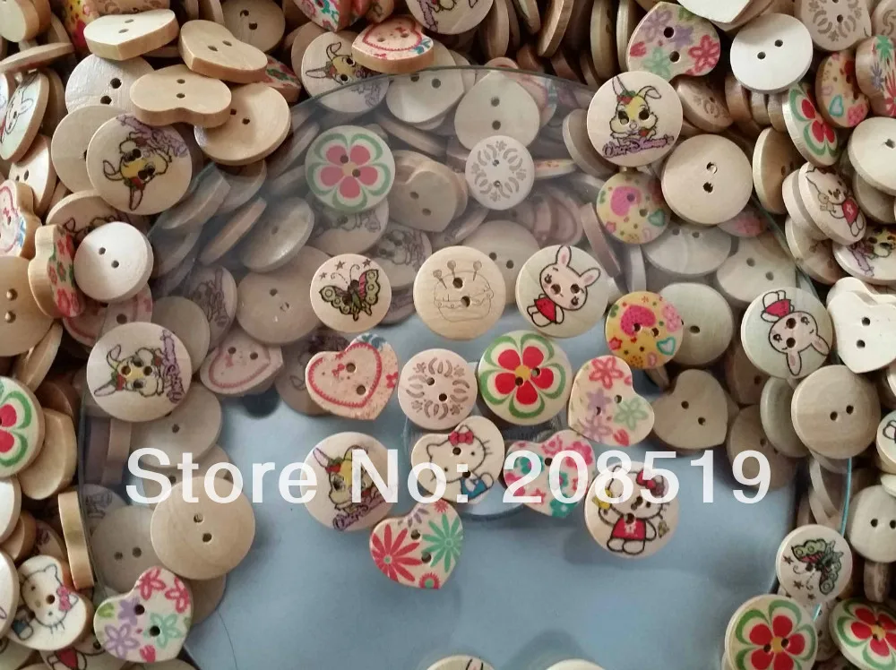 

Discount 18mm Buttons Mix 100pcs Randomly Round&heart printed clothes Buttons sewing