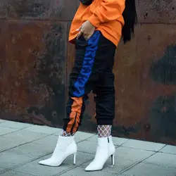 Женские тонкие брюки в стиле пэчворк черные шаровары тренировочные брюки повседневные контрастные цвета тренд штаны для уличного бега