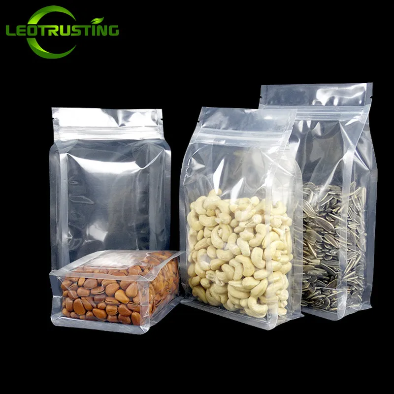 

Leotrusting 50pcs 3D Stand up Plastic Ziplock Bag High Clear Window Coffee Snack Cookie Rice Packaging Bag Plastic Gift Bags