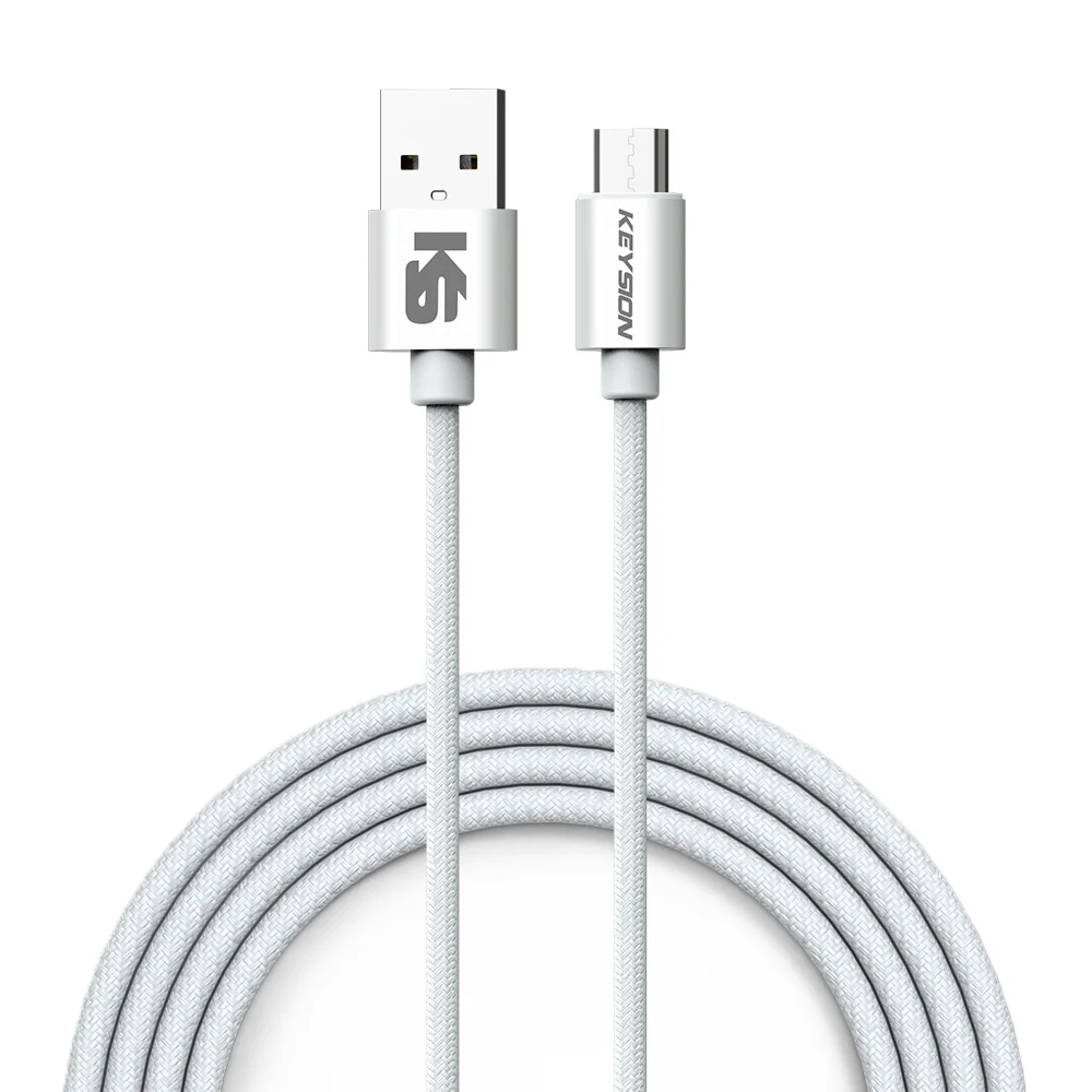 KEYSION Micro USB Cable 2a Nylon Fast Charge USB Data Cable for Samsung Xiaomi LG Tablet Android Mobile Phone USB Charging Cord - Color: White