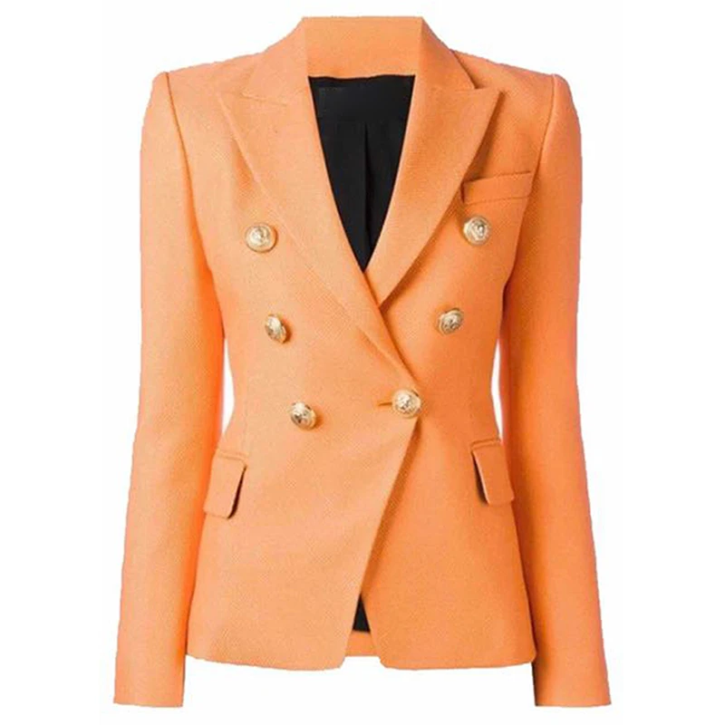 

HIGH QUALITY Newest 2019 Baroque Designer Blazer Women's Classic Double Breasted Metal Lion Buttons Blazer Jacket Outer