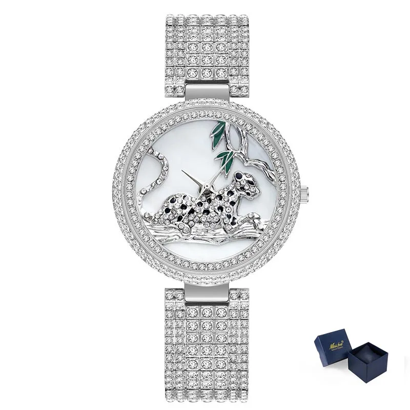 Модные женские часы,, леопардовые роскошные часы, 18K золото, Женские кварцевые наручные часы с бриллиантами, Прямая поставка - Цвет: V278-4