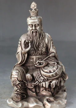 

SUIRONG---607+++8" Chinese Silver Taoism Founder Taishang Laojun Senior moral Immortals Statue