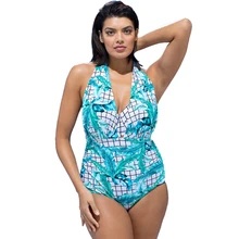 Плюс размер women женский цельный цветочный принт с высокой талией купальник с верхом на косточках, Athena Купальники больших размеров, Женский Монокини пляж