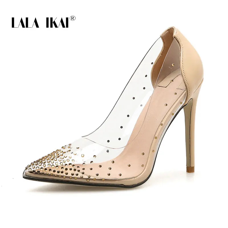 LALA IKAI Rhinestone Women Pumps Wedding Shoes Spring Summer High Heels PVC Sexy Party Shoes Chaussures Femme 014C3721-4