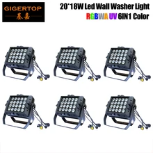 Горячая 6 шт./партия 20x18 Вт RGBWA+ UV 6в1 светодиодная настенная шайба Свет Разработанный бесшумный светодиодный настенный светильник наружный УФ светодиодный прожектор
