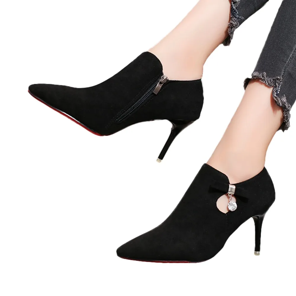 

MUQGEW Fashion Women's Shoes Stiletto Pointed Scrubs Bare Boots Bow Ankle Boots botte hiver femme