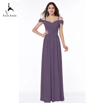 

Eren Jossie Cap Sleeve Vestido Dama De Honor Floor Length Purple Chiffon With Handmade Flower Discount Price
