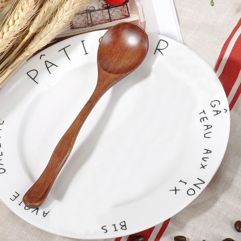 

ISHOWTIENDA Wooden Spoon Fork Bamboo Kitchen Cooking Utensil Tools Soup-Teaspoon Tableware