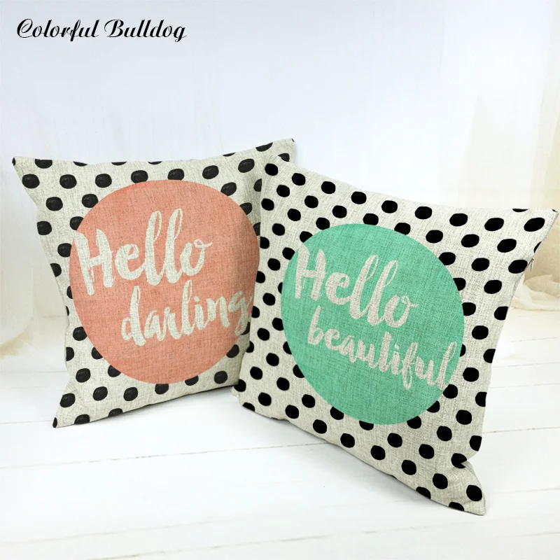 Cushion Cover Dot Background Circle Letter Hello Beautiful Hello