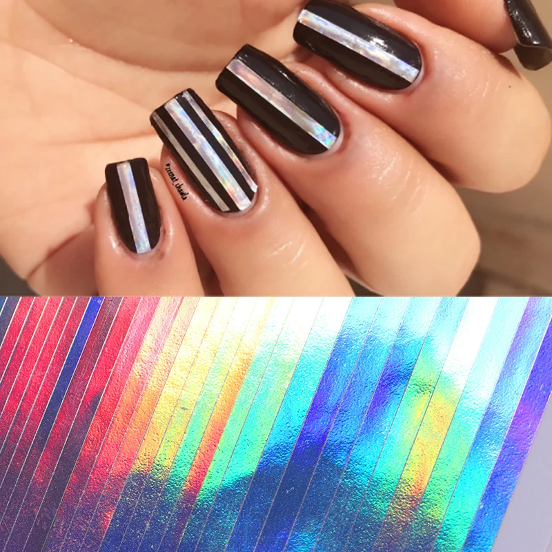 

1 Sheet Holo Nail Art Stickers Ultra Thin Laser Sticker Silver Stripe Line Nail Strip Tape DIY Foil Decals Nail Art Tips