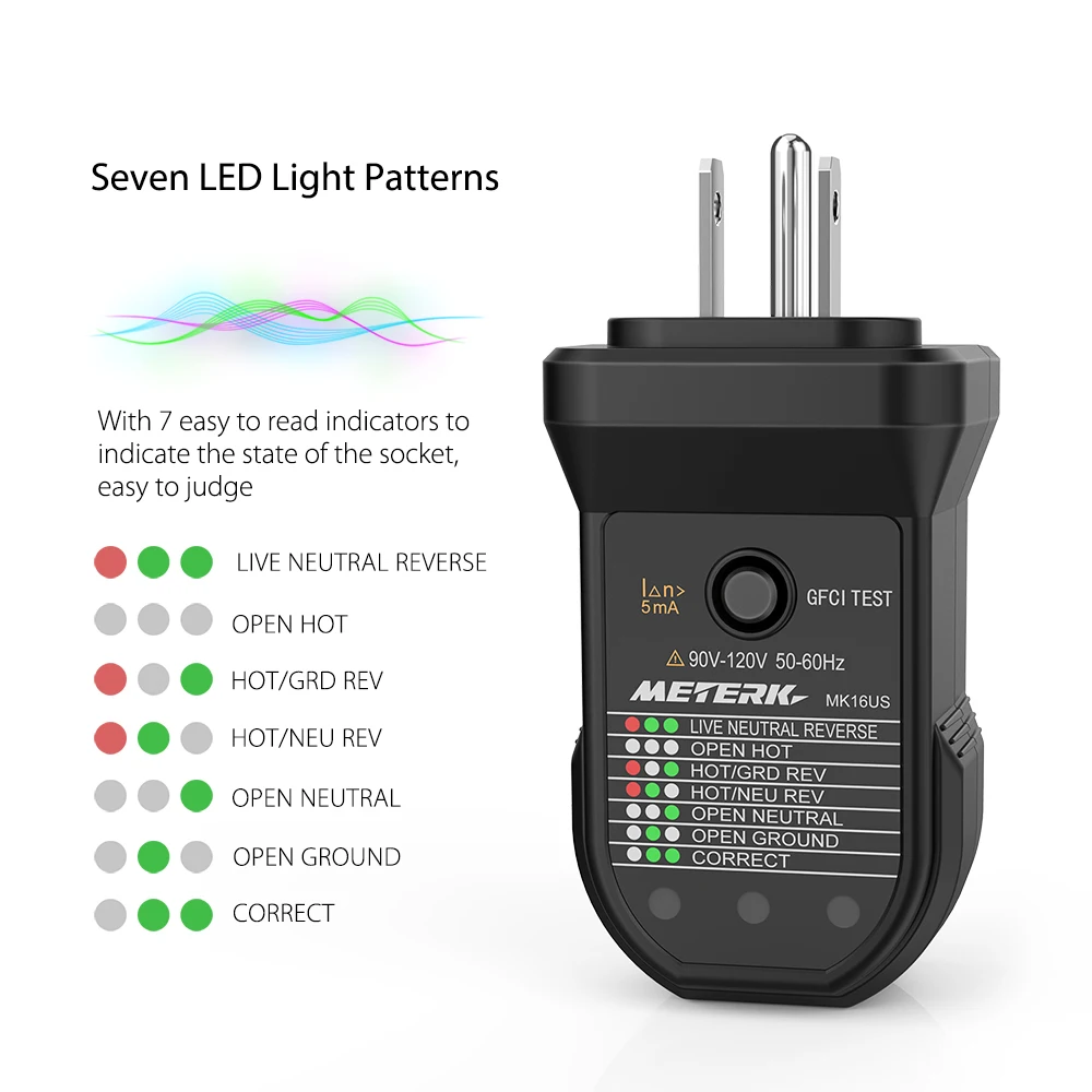 Электрическая розетка Тесты er Meterk Advanced RCD автоматический провод заземления Тесты ing электрической цепи полярности детектор электрический утечки Тесты