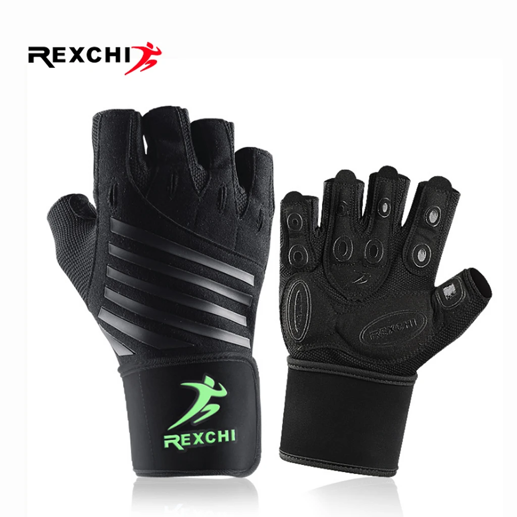  REXCHI Gym Fitness Half Finger Gloves with Wrist Wrap Support Men Women Crossfit Workout Gloves Pow