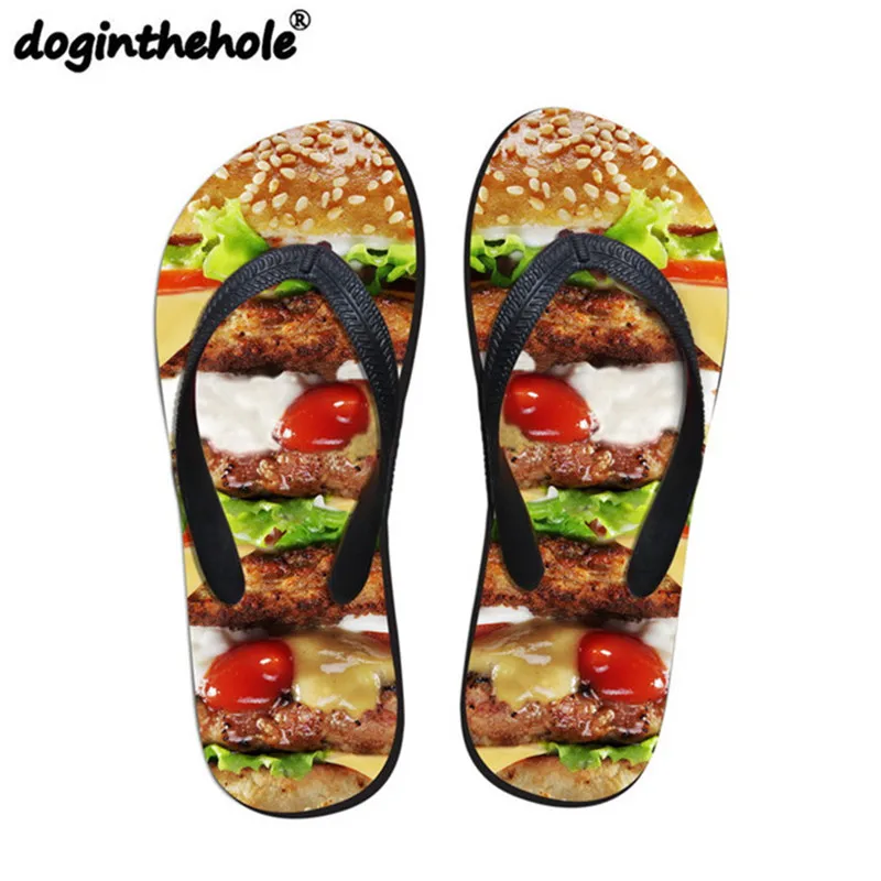 

doginthehole sport sandals Women Flip Flops Hamburger Hot Dog Printing Women's Flats Sport Shoes Outdoor Sport Slipper Sneakers