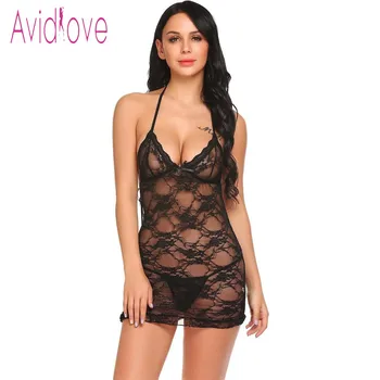 

Avidlove Sexy lingerie Sleepwear Women Halter Spaghetti Strap Lace Floral Sleepwear Sexy See Through Lingerie Erotic Underwear