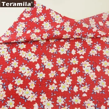 

Teramila Cotton Poplin Fabric Red Fat Quarter Meter Textile Tissue Printed Lily Flowes Style Cloth Dress Shirt Quilting tecido