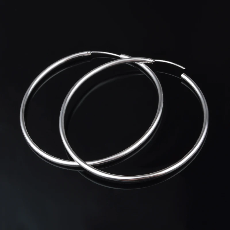 

Top Sale Hoop Earrings Big Smooth Circle Earrings 925 Sterling Silver Brincos Celebrity Brand Loop Earrings for Women Jewelry