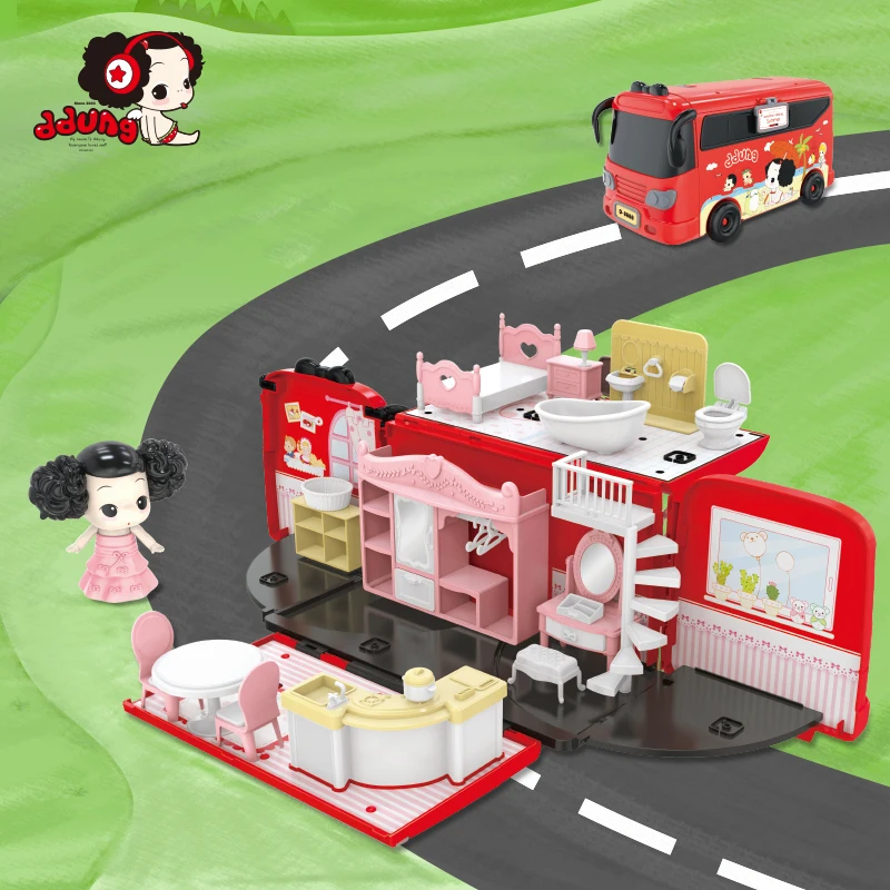 

NEW ARRIVED Ddung Bus Doll House Set Pretend Play Early Education Toys Gift For New Year