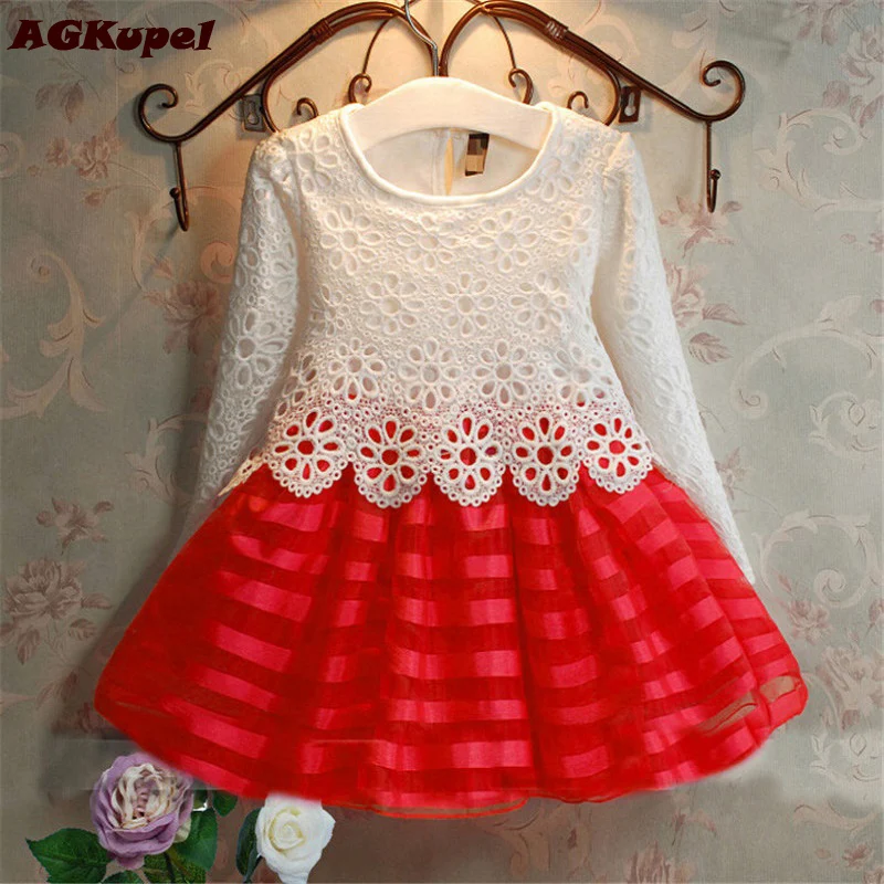 Autumn Menina Children Wedding Dress Baby Girls Tutu Dresses Kids Striped Bow Lace Princess Dress For