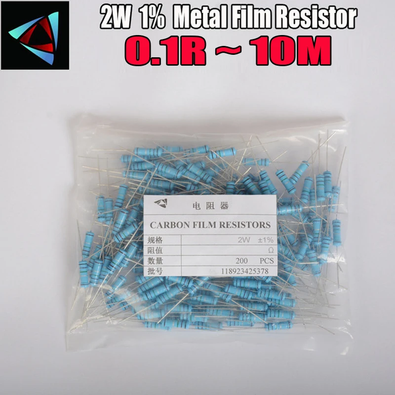 

200pcs 2W Metal film resistor 1% 0.1R ~ 10M 2.2R 4.7R 10R 22R 47R 100R 220R 470R 1K 10K 100K 0.22 0.33 0.47 0.68 0.75 10M ohm