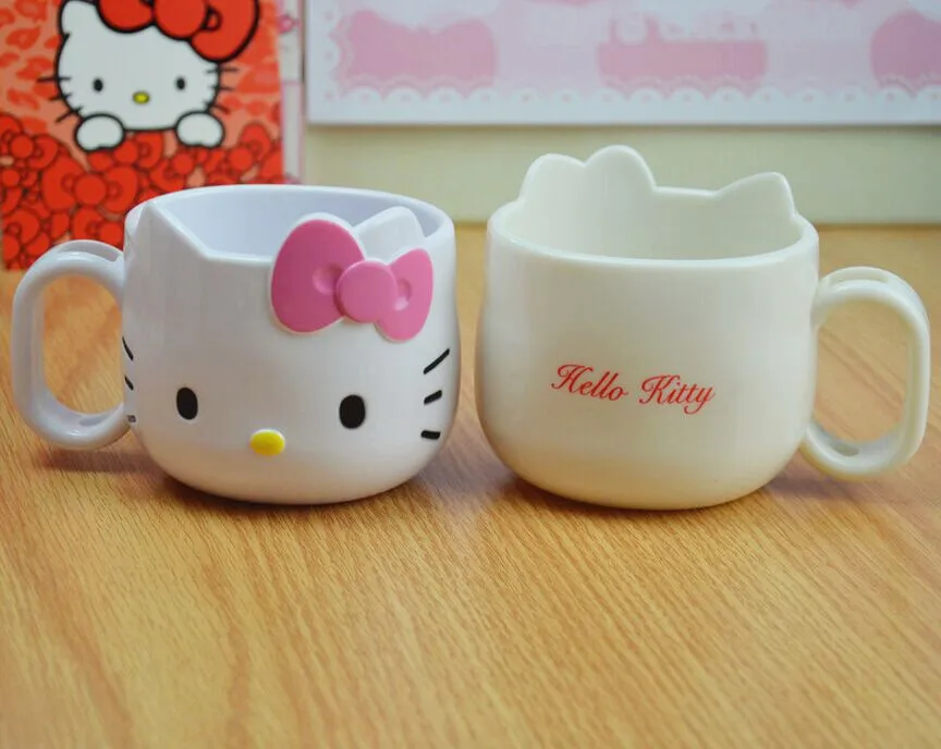 6Hello kitty Cartoon Baby Cup Feeding Water Bottle KT Cup Kids' Brush Cup Promotional Coffee Milk Mugs Best Gifts For Kids Ladies