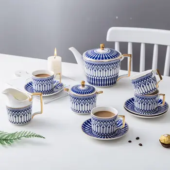 

Northern Europe Coffee Cup Suit Blue Lines Ceramics Tea Set Originality Afternoon Tea Red Teacup