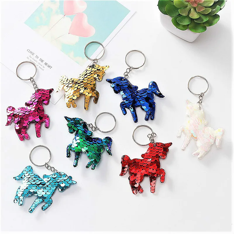 

1 Pcs Seven-color Double-sided Reflective Sequins Key Fastener Unicorn Bag Hanging Key Plush Keychain