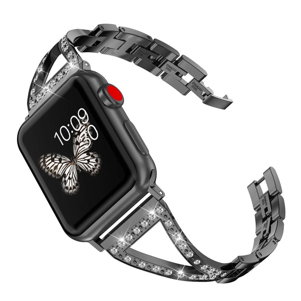 Ремешок из нержавеющей стали для Apple Watch Band 38 мм 42 мм iWatch ювелирные изделия из нержавеющей стали браслет со стразами роскошный ремешок для Apple