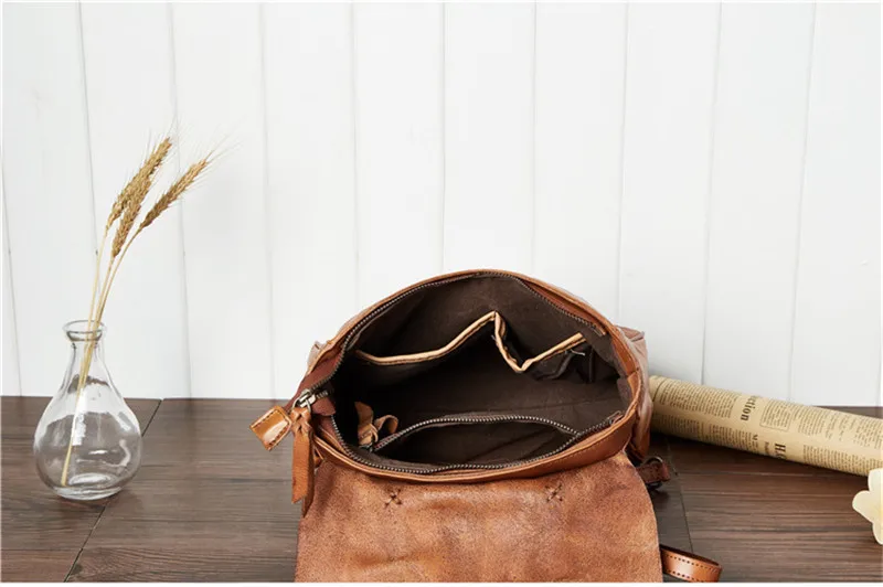 PNDME vintage casual first layer cowhide ladies backpack handmade soft genuine leather anti theft women's travel schoolbag