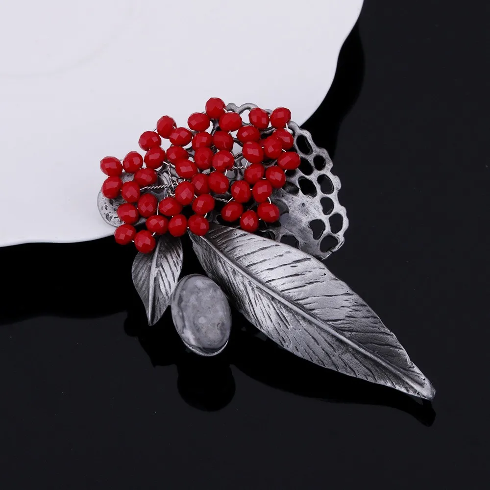 JUJIE Nature Stone Leaf Brooches For Women Fashion Flower Wedding Bouquets Lapel Pin Plant Vintage Brooch Pins Dropshipping