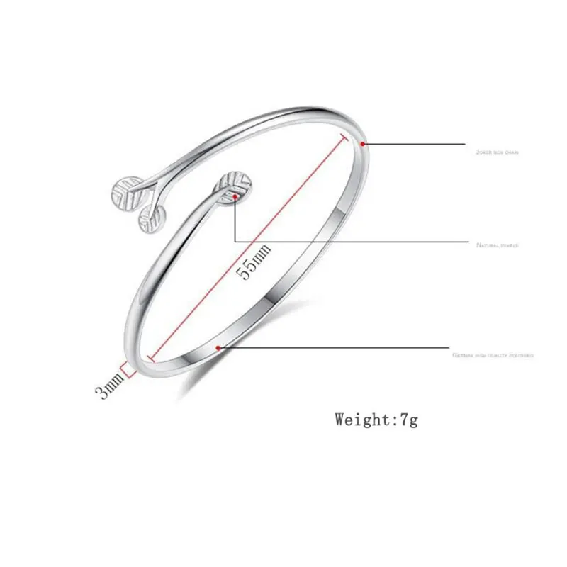 Anenjery/925 пробы браслеты с изображением счастливого листа, серебряные браслеты для женщин, милые браслеты с открывающимися манжетами, Браслеты pulseiras S-B203