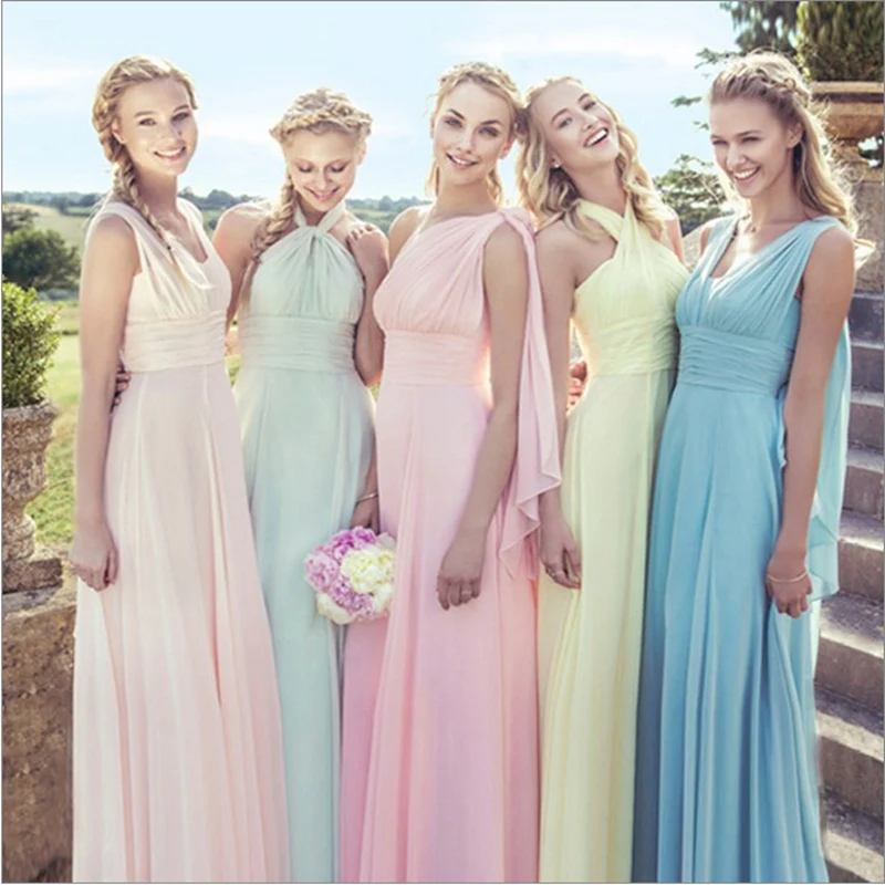Яркие цвета дешевые длинные шифоновые трапециевидные платья подружки невесты 2019 Vestido da dama de honra вечерние платья для выпускного вечера