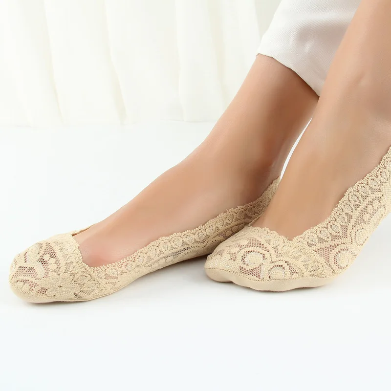 10 шт = 5 пар/лот, женские невидимые носки из бамбукового волокна, Нескользящие летние тапочки высокого качества, женские носки - Цвет: skin