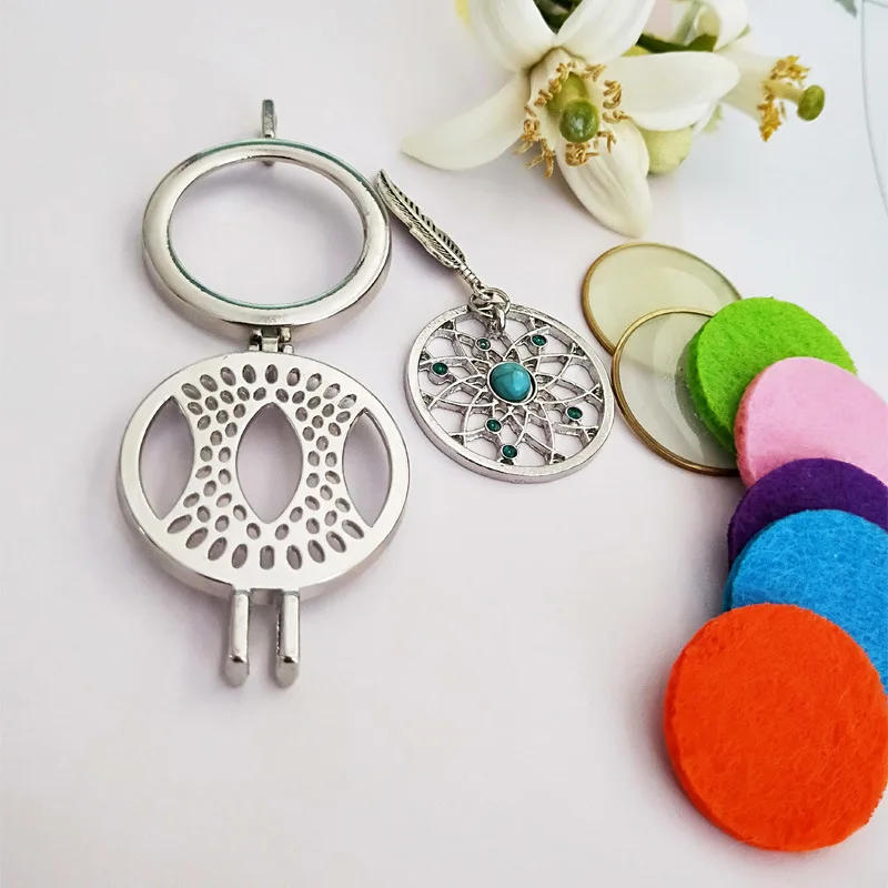 Qevila Necklace Jewelry Aroma Diffuser life Tree Necklace Open Lockets Bohemia Pendant Perfume Oil Locket 5pcs Oil Pads as Gift (4)